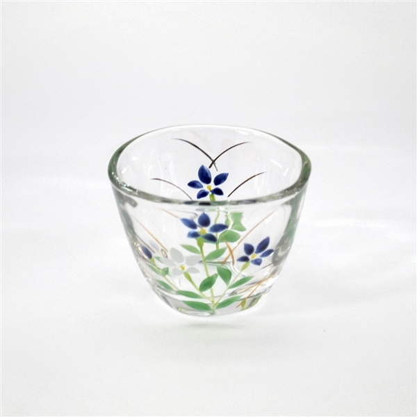 京絵付けガラス碗 花茶人 桔梗