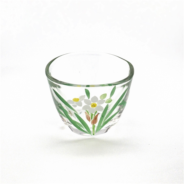 京絵付けガラス碗 花茶人 水仙